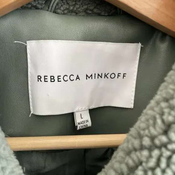 Rebecca Minkoff Sage Green Collared Snappedlong Sleeve Sherpa Fleece Size L - Picture 4 of 5